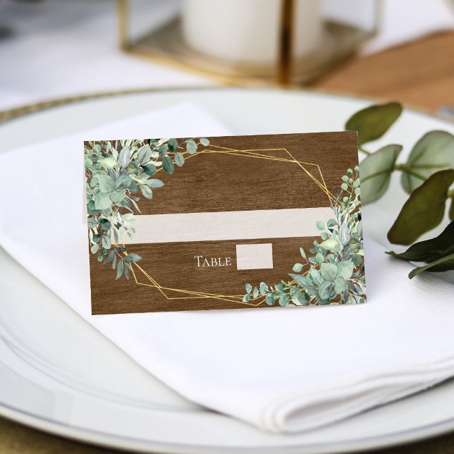 Rustic Wood Greenery Eucalyptus Geometric Wedding Place Card (Creator Uploaded)