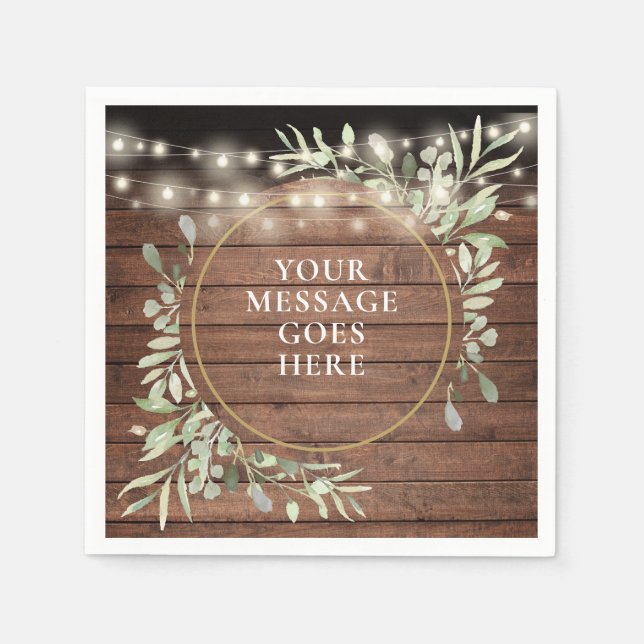 Rustic Wood Greenery Foliage String Lights Napkin (Front)