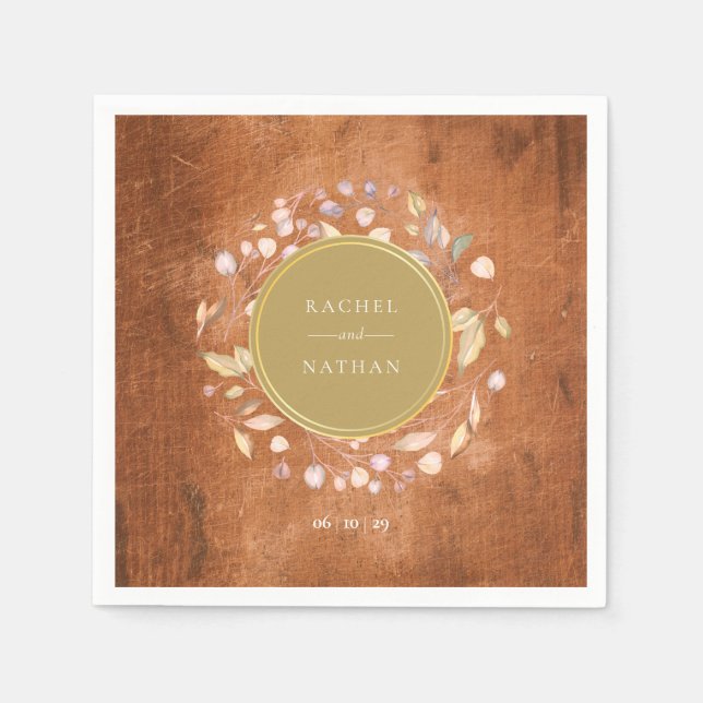 Rustic Wood Greenery Garland Wedding Napkin (Front)