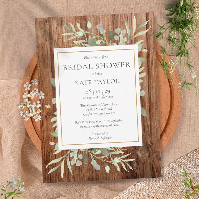 Rustic Wood Greenery Leaves Bridal Shower Invitation (Creator Uploaded)