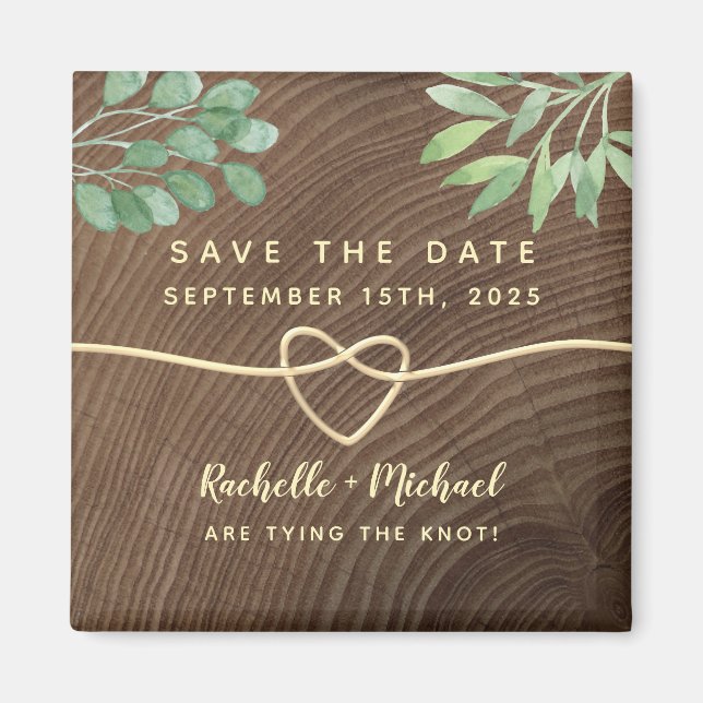 Rustic Wood Greenery Save the Date Magnet (Front)