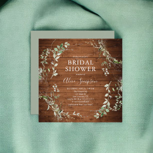 Rustic Wood Greenery Script Bridal Shower Invitation