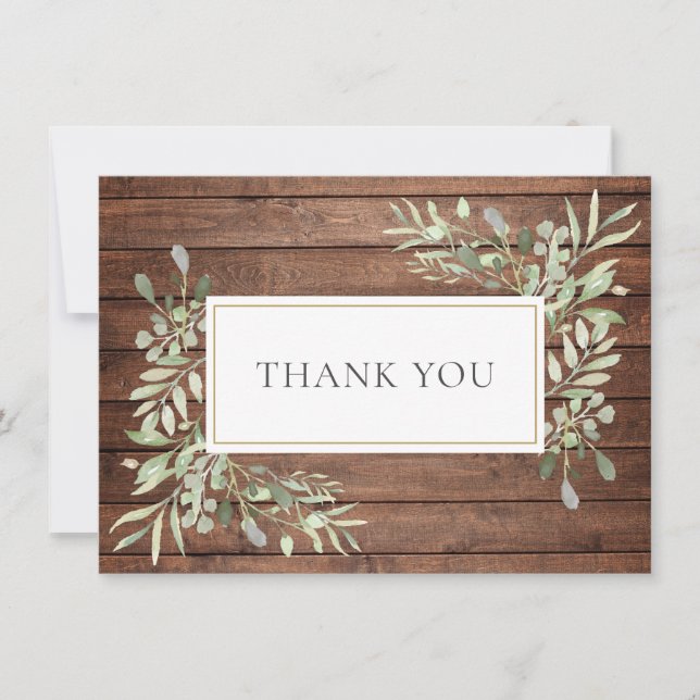 Rustic Wood Greenery Thank You Card (Front)