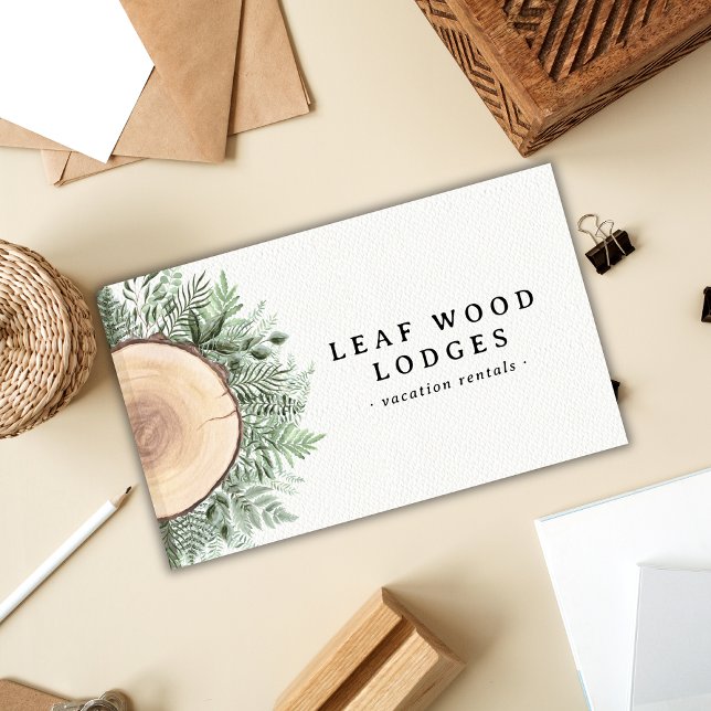 Rustic Wood Greenery Vacation Rental Bed Breakfast Business Card (Creator Uploaded)