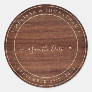 Rustic Wood Greenery Wedding Save The Date Classic Round Sticker