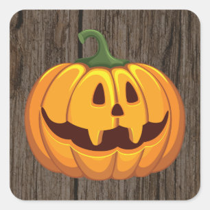 Rustic Wood Halloween Pumpkin Square Sticker