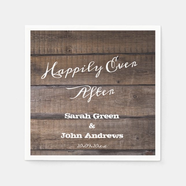 Rustic Wood Happily Ever After Rustic Wedding Napkin (Front)