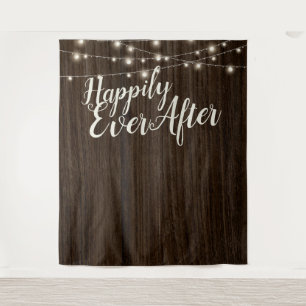 Rustic Wood Happily Ever After Wedding Backdrop Tapestry