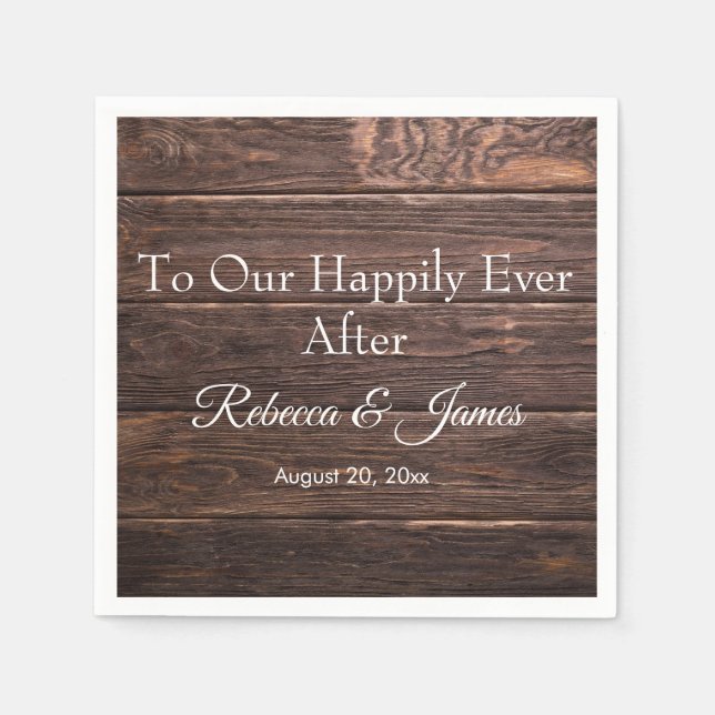 Rustic Wood Happily Ever After Wedding Party Napkin (Front)