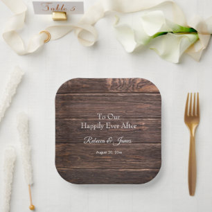 Rustic Wood Happily Ever After Wedding Party Paper Plate