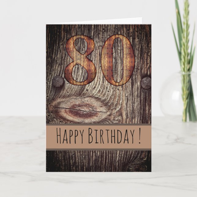 Rustic Wood Happy Birthday 80th Card (Front)
