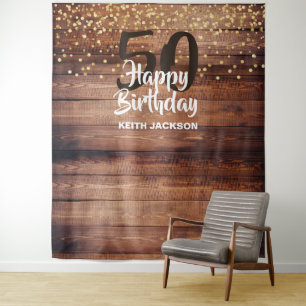 Rustic Wood Happy Birthday Year Photo Backdrop Tapestry