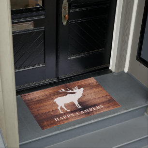 Rustic Wood Happy Campers Doormat