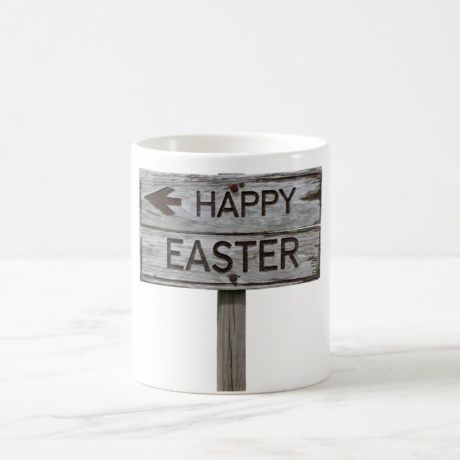 Rustic Wood Happy Easter Direction Sign  Coffee Mug (Center)