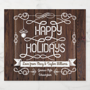 Rustic Wood Happy Holidays Christmas Typography Beer Bottle Label