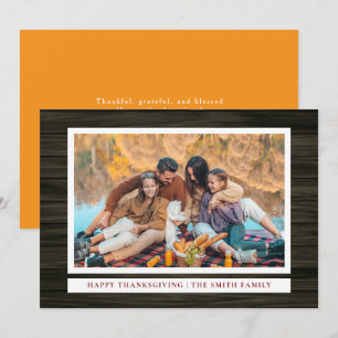 Rustic Wood Happy Thanksgiving Autumn Photo Holiday Card