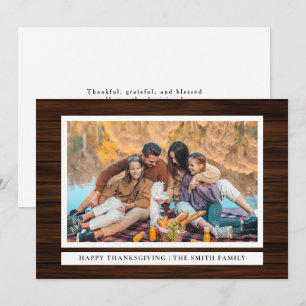Rustic Wood Happy Thanksgiving Autumn Photo Holiday Card