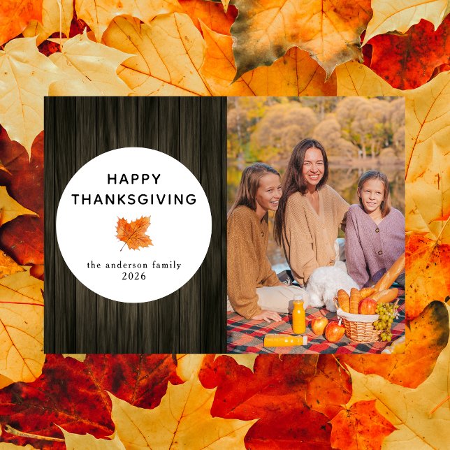 Rustic Wood Happy Thanksgiving Autumn Photo Holiday Card (Creator Uploaded)