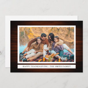 Rustic Wood Happy Thanksgiving Autumn Photo Holiday Card