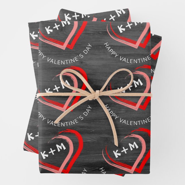 Rustic Wood Happy Valentine`s Day Heart Wrapping Paper Sheet (In situ)