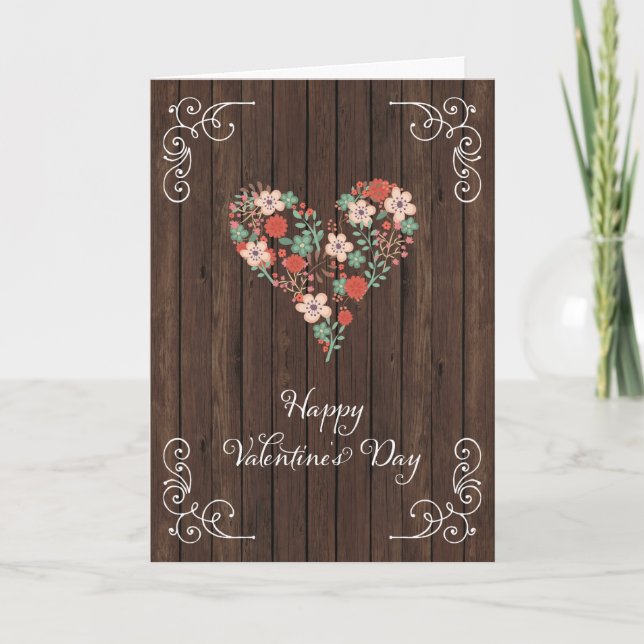 Rustic Wood Happy Valentine's Day Card (Front)