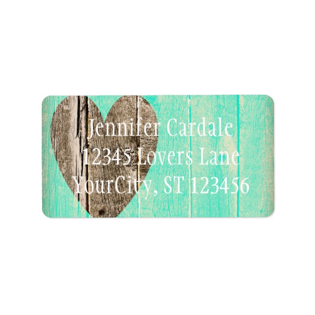 Rustic Wood Heart Aqua Country Address Labels (Front)