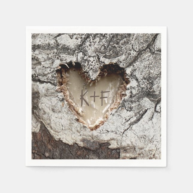 Rustic Wood Heart Birch Bark Wedding Napkin (Front)