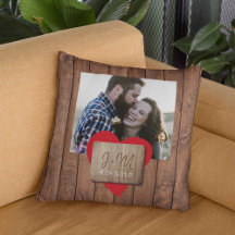Rustic wood heart couple photo monogram initials