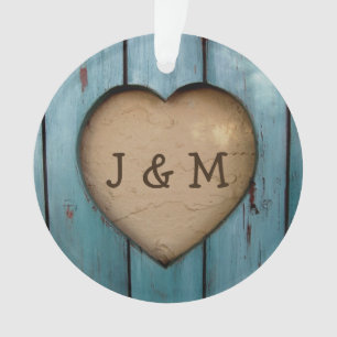 Rustic Wood Heart Custom Year Initial Favour Ornament