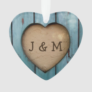 Rustic Wood Heart Custom Year Initial Favour Ornament