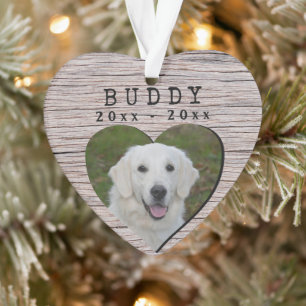 Rustic Wood Heart Dog Memorial Keepsake Photo Ornament