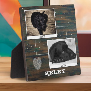 Rustic Wood Heart Pet Dog Photo Memorial Plaque