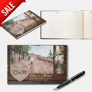 Rustic Wood Heart PHOTO Collage Newlyweds Wedding Guest Book