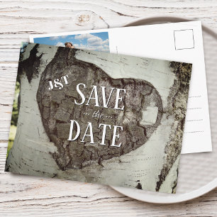 Rustic Wood Heart Photo Save the Date Announcement Postcard