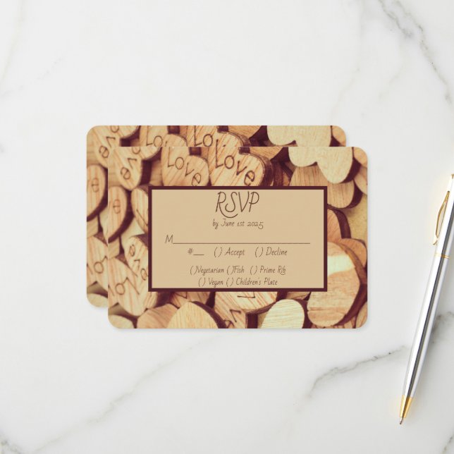 Rustic Wood Heart  RSVP Card (Front/Back In Situ)
