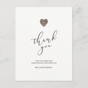 Rustic wood heart thank you card - flat