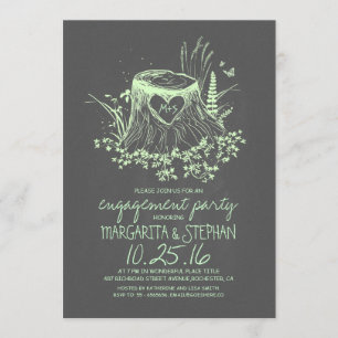 Rustic wood heart tree engagement party invite