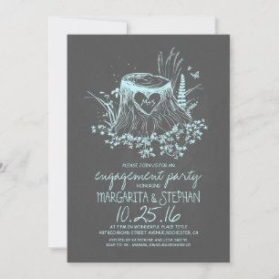 Rustic wood heart tree engagement party invite