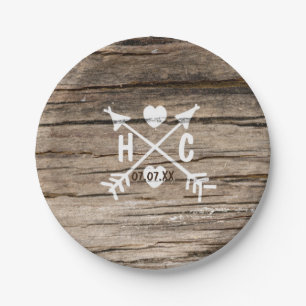 Rustic Wood Hearts & Arrows Country Wedding Plates