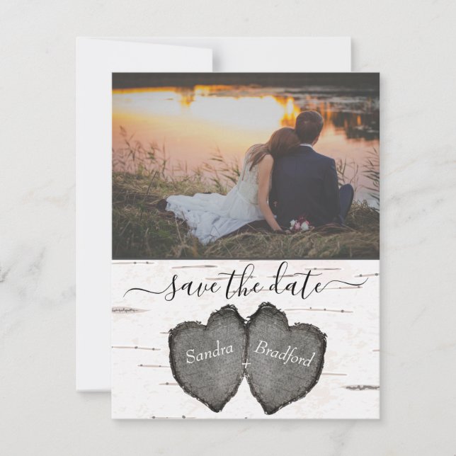Rustic Wood Hearts Aspen photo  Save the Date card (Front)