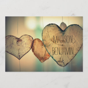 Rustic Wood Hearts Country Wedding Invitations