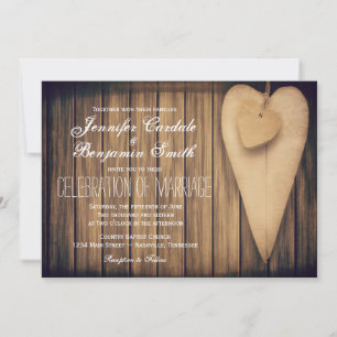 Rustic Wood Hearts Country Wedding Invitations