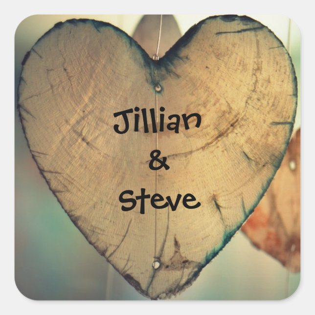 Rustic Wood Hearts - Square Stickers (Front)