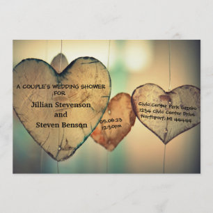 Rustic Wood Hearts - Wedding Shower Invite