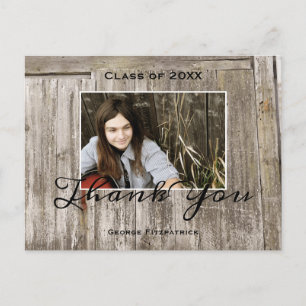 Rustic Wood High School Graduation Thank You Postcard