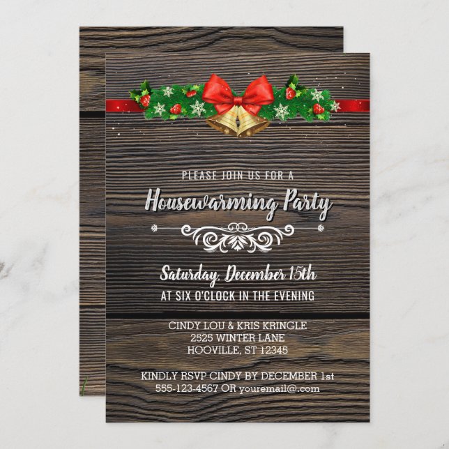 Rustic Wood Holiday Housewarming Party Invitation (Front/Back)
