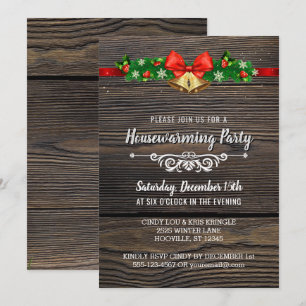 Rustic Wood Holiday Housewarming Party Invitation