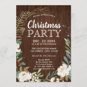 Rustic Wood Holiday Wreath Christmas Party Invitation