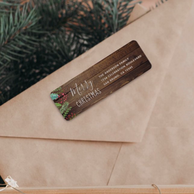 Rustic Wood Holly & Pine Christmas Holiday Party (The Return Address Label Mock-up)