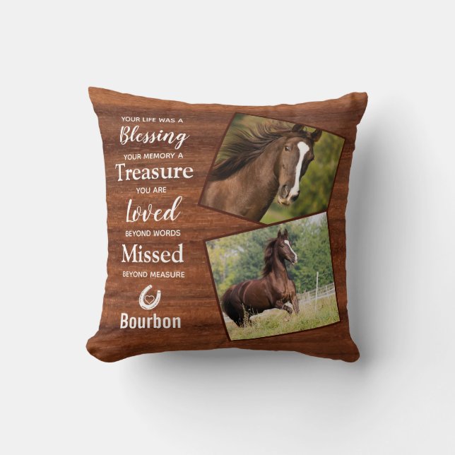 Rustic Wood Horse Memorial Photo Cushion (Front)